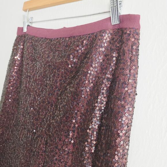 J. Crew Burgundy Wine Sequin Beaded Pencil Skirt 4 Silk Lined Red Holiday NWT - Picture 7 of 12